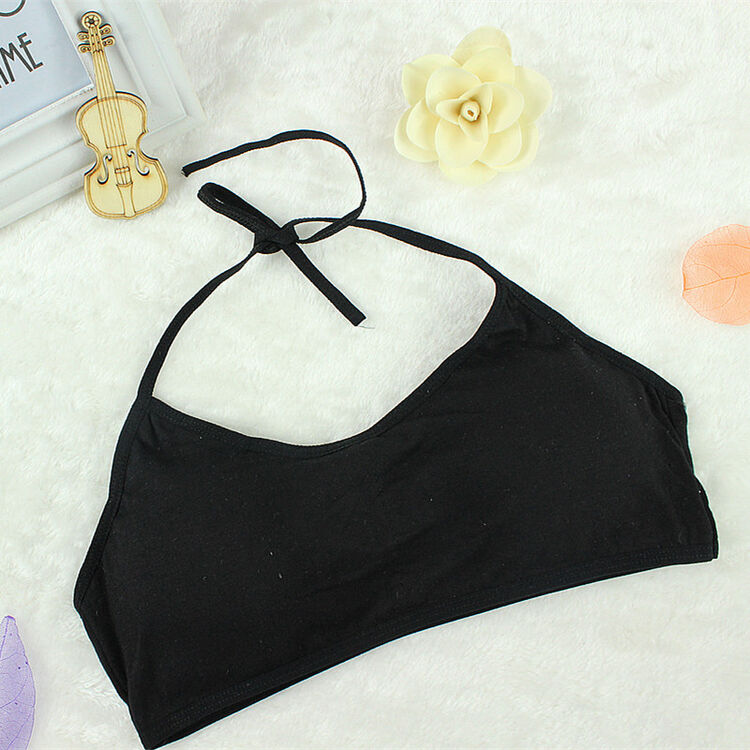 中学生挂脖系带式文胸发育期可爱抹胸裹胸少女学生小背心内衣 纯黑色