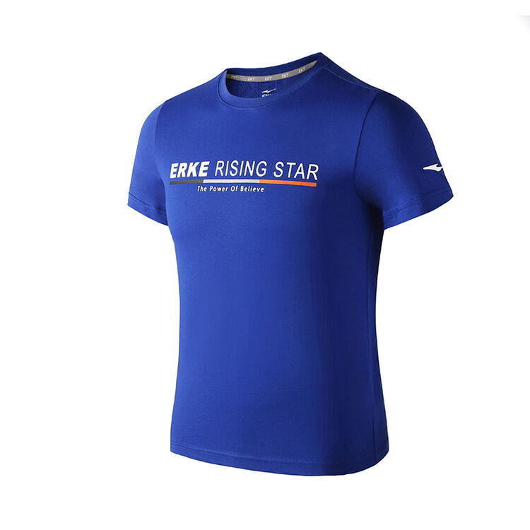 鸿星尔克erke男字母图案夏季新品圆领短袖针织衫休闲上衣 碧穹蓝 l