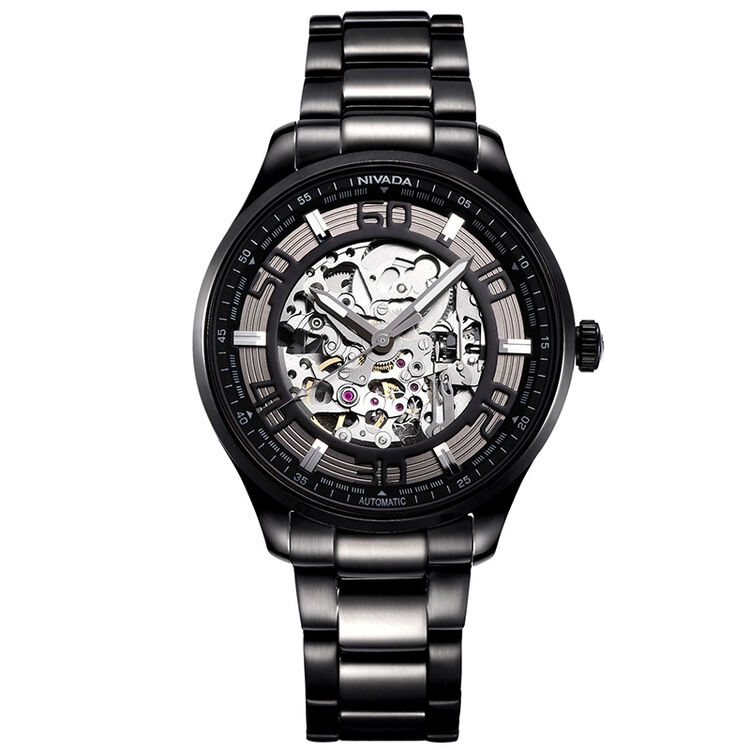 尼维达nivada手表俊雅镂空系列机械男表钛盘黑带gm8015121231