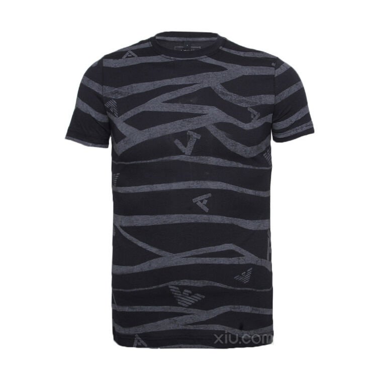 armani jeans 阿玛尼牛仔 男士印花图案短袖纯棉t恤 蓝色 l