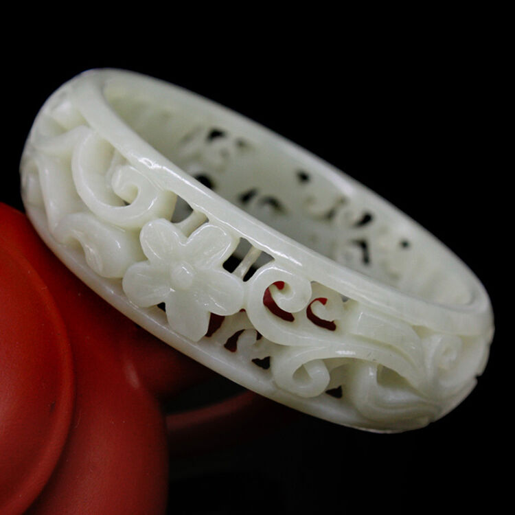 喜饰进家 和田玉手镯玉石镂空雕花玉镯子 圈口54mm