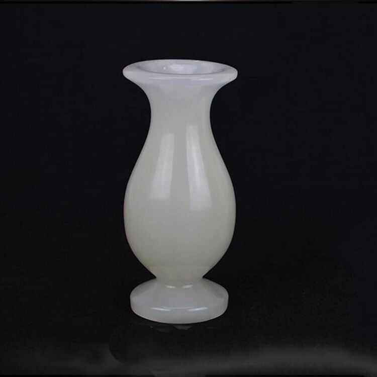 箴诺 阿富汗白玉石花瓶 摆件 吉祥物摆件 玉花瓶 白色 一对