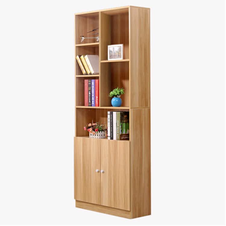 香可 书柜 双开门简约格子柜书架 储物柜收纳展示柜 浅胡桃