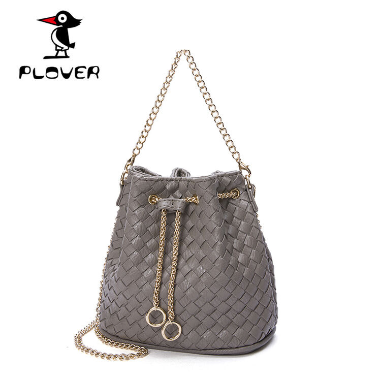 plover 新款秋季单肩手提女包 编织皮时尚质感水桶包链条女士包包