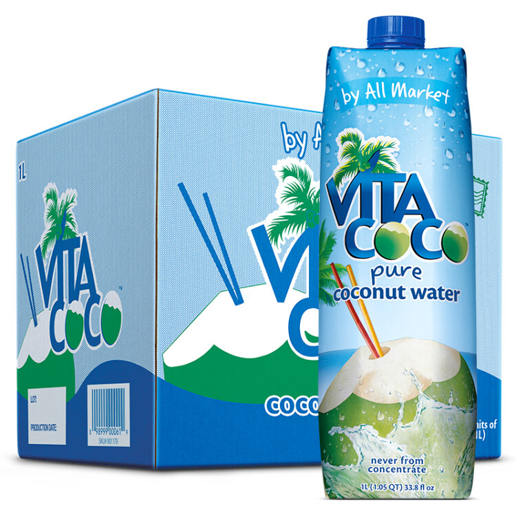唯他可可（Vita Coco）椰子水椰汁夏季飲料 低糖低卡富含電解質  原裝進口果汁1L*12瓶 菜管家商品
