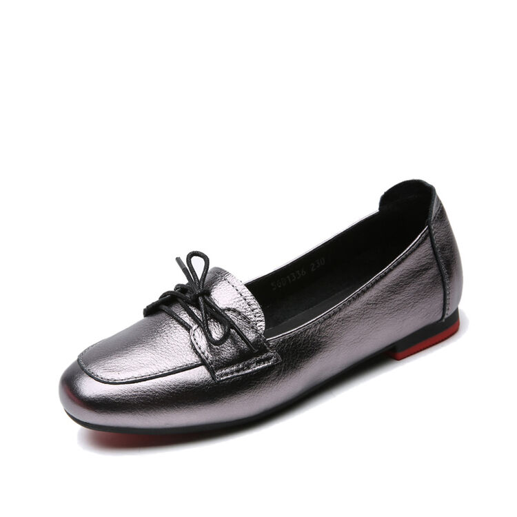 千佰莉(qin&beale)方头平底单鞋女系带低跟浅口舒适豆豆女单鞋 56d