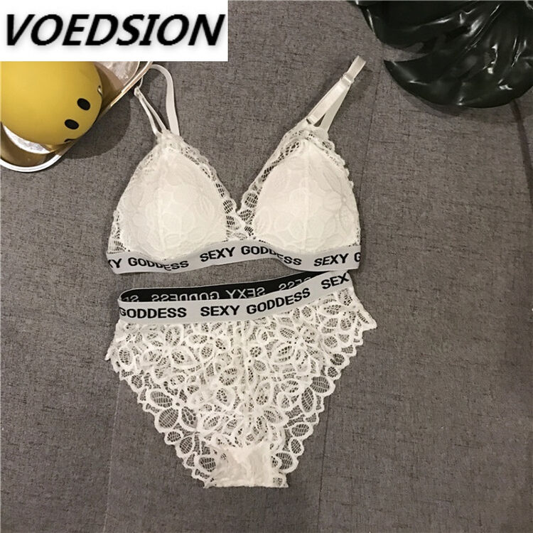 voedsion夏季新款性感蕾丝花边字母文胸裹胸吊带背心内衣 内裤女士