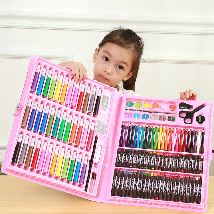 可爱布丁 儿童蜡笔画笔套装水彩笔绘画文具套装礼盒150件套 150件套