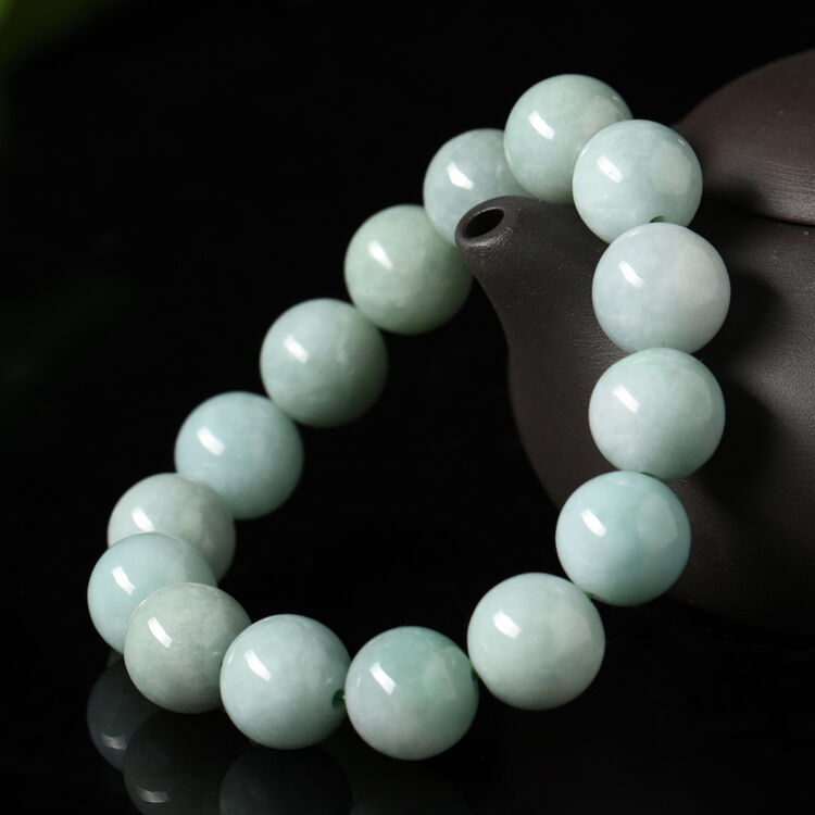 曼丽翠 a货豆种翡翠手链 男女款圆珠玉石手串 附证书