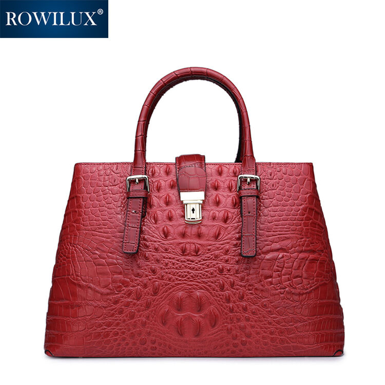 rowilux罗威奢品手提包女 冬季新款欧美时尚鳄鱼纹大容量手挽包钥匙孔