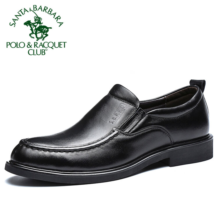 圣大保罗皮鞋男士商务休闲鞋夏款头层牛皮套脚男鞋 黑色 42