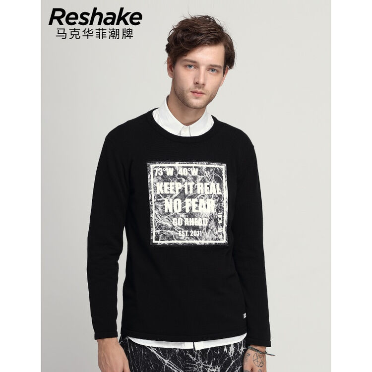马克华菲型格reshake 2017春季新品男士时尚休闲圆领毛衣百搭上衣潮