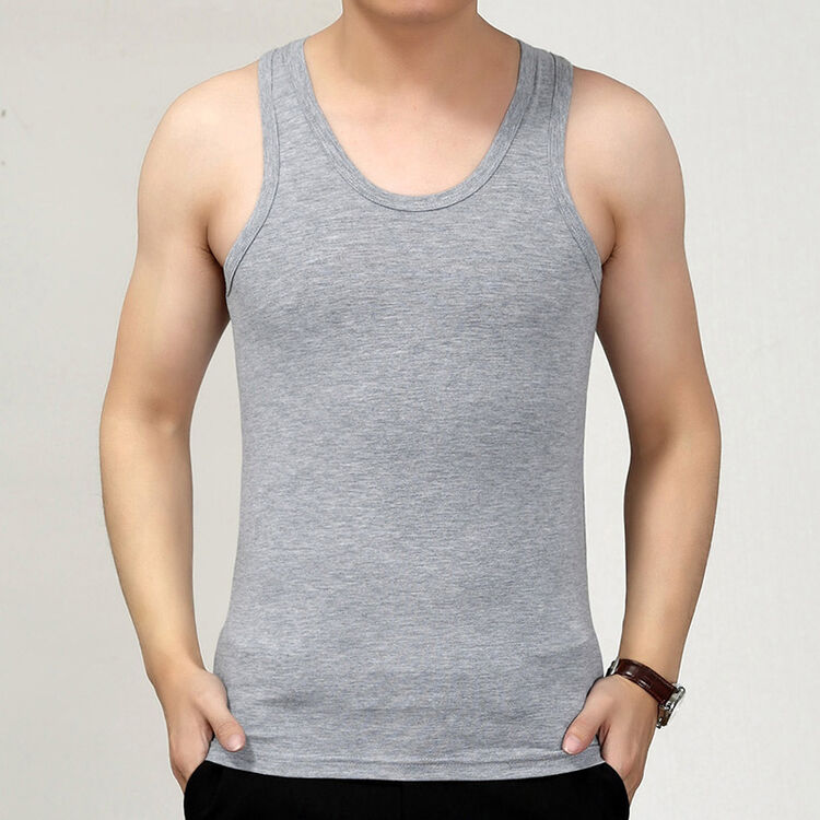 绵瑟 夏男纯棉汗衫中老年男士内衣全棉打底纯色背心大码 灰色 xxxl