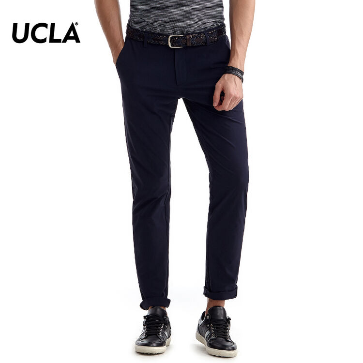 ucla休闲长裤2018夏季新品 商务休闲清爽透气斜插袋修身男长裤 藏青色