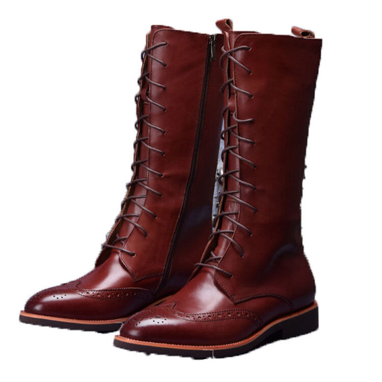 运动户外男式罗马靴 镂空系带牛仔靴户外靴r4 褐色 3