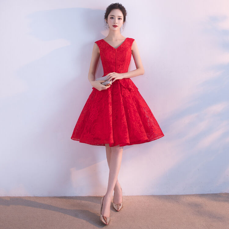 红色敬酒服新娘2017新款小礼服女结婚礼服回门服订婚连衣裙晚礼服 b款