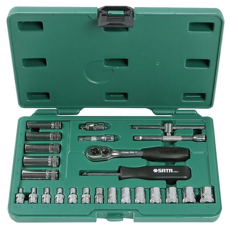 世达sata 09001汽修机修工具25件6.3mm套筒组套棘轮万向接头套筒扳手