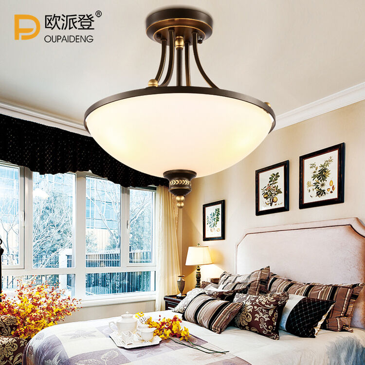 欧派登 美式乡村led吸顶灯简约铁艺圆形卧室灯北欧阳台过道书房玄关