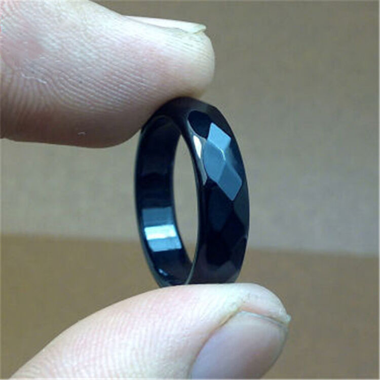一饰兴旺 黑玛瑙戒指多面指环戒指 黑色内径18mm