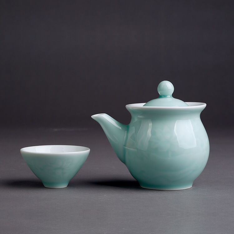 泰山瓷业斗笠陶瓷茶具套装竹制茶盘鲁青瓷功夫茶具茶盘套装茶杯茶壶