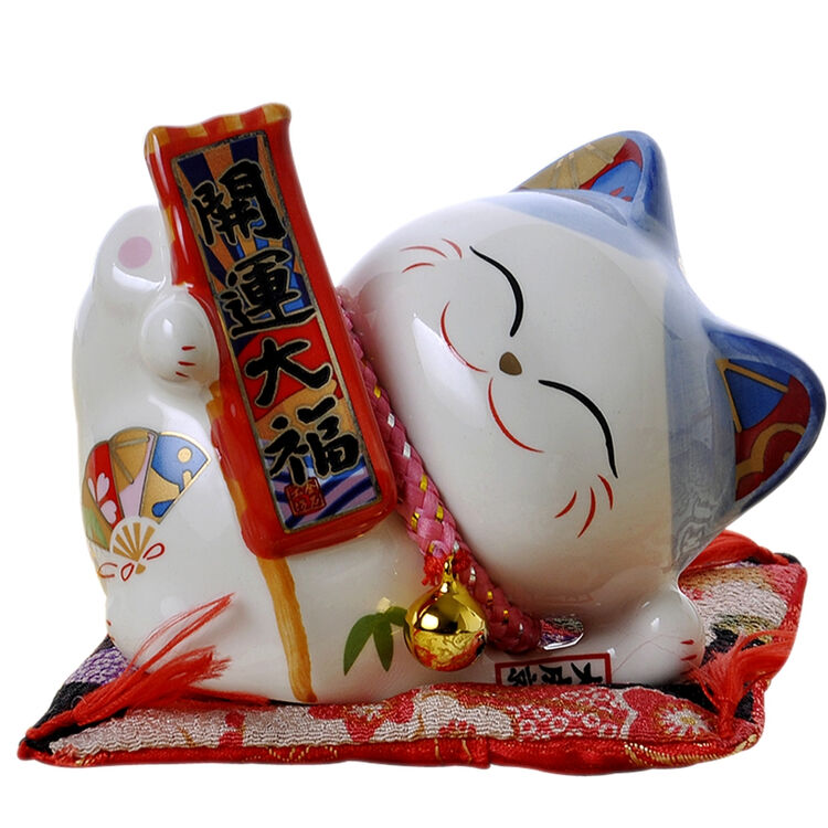 金石工坊 开运大福躺猫存钱罐陶瓷可爱迷你招财猫陶瓷存钱罐 储蓄罐