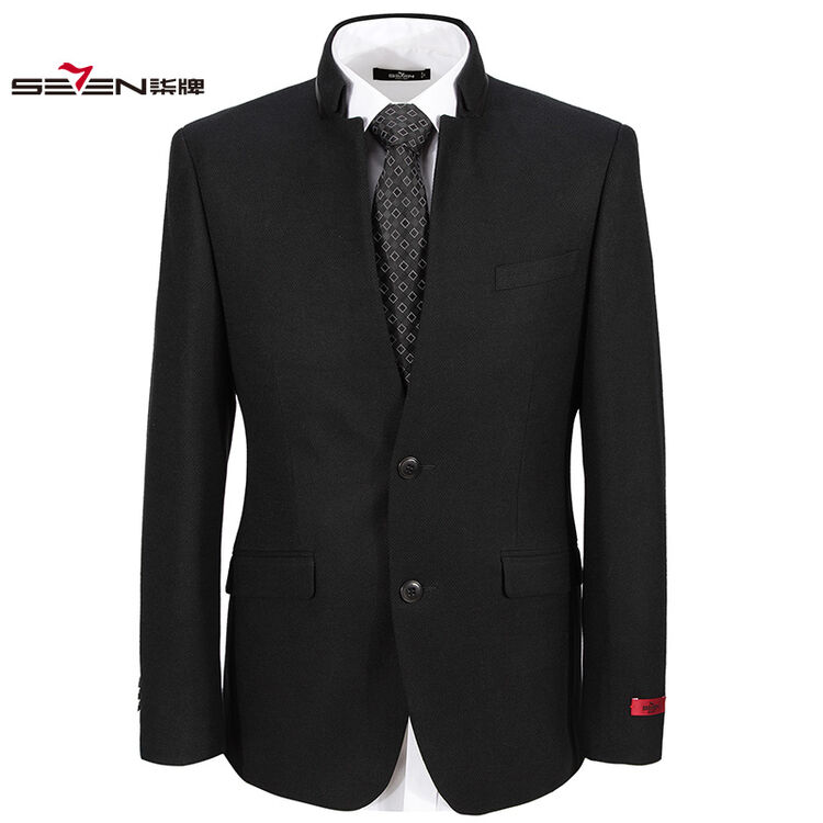 【中华立领】柒牌男装seven 西服男士商务西装立领时尚修身单西 墨绿
