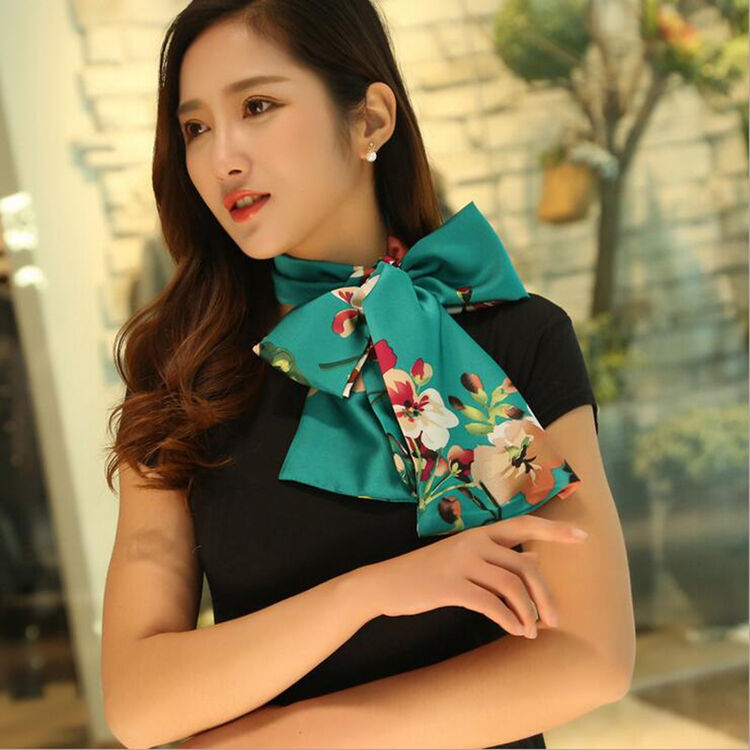 nppar女士领巾长条形围巾绸缎小碎花丝巾潮流四季常用 #20