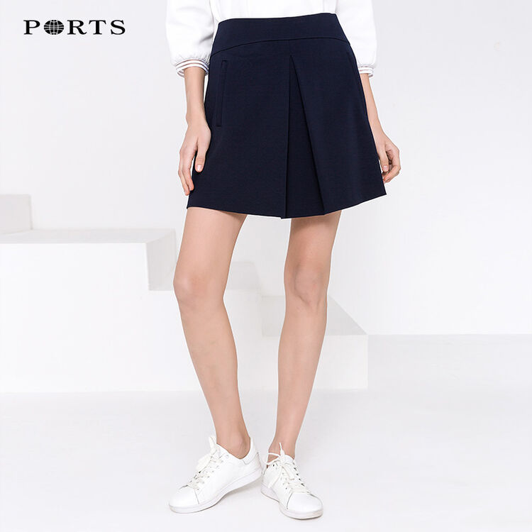 ports/宝姿 新款对褶半身裙 navy 10