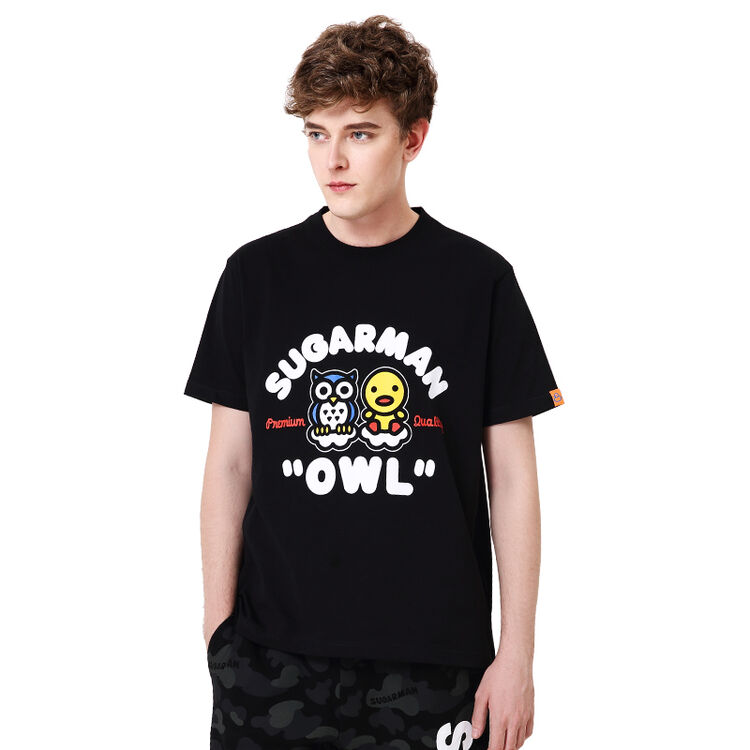 sugarman潮牌糖人小黄鸭2017立体猫头鹰成人t恤 黑色 3