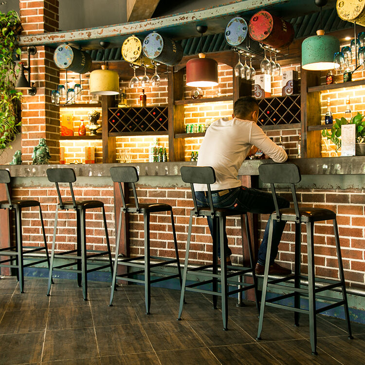 忆凡 美式铁艺吧台椅靠背高脚凳星巴克咖啡椅酒吧休闲椅前台接待吧凳