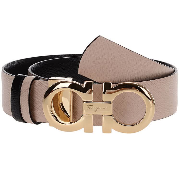 salvatore ferragamo 菲拉格慕 女士黑色裸色牛皮板扣式双面腰带皮带