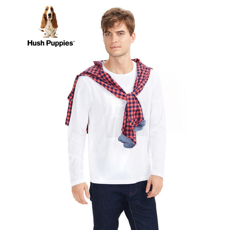 hushpuppies暇步士男装圆领字母印花长袖男士套衫|pc-25526 白色 l