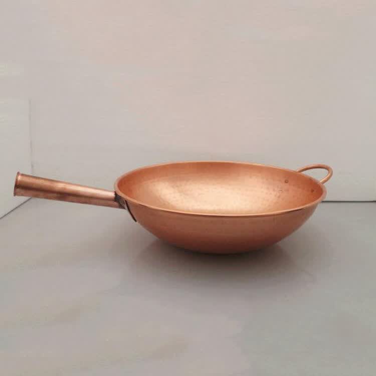 厚紫铜炒锅 纯铜平底锅 乔迁厨房平底锅 圆底锅紫铜锅 炒菜锅 紫铜圆