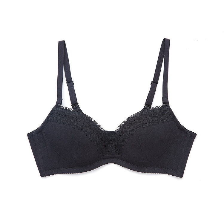 2017新品加一尚品内衣无钢圈棉质聚拢小胸无痕文胸 黑色 80c