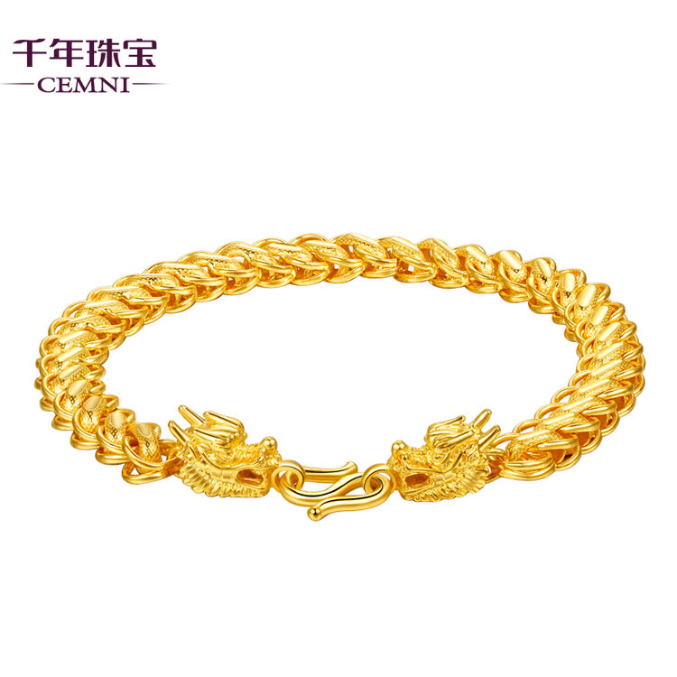 cemni千年珠宝 黄金手链足金999龙头泰国链男款土豪 重约17.68克-17.