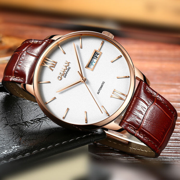 格玛仕(gemax)情侣手表 男士全自动机械表防水女表超薄时尚简约男表双