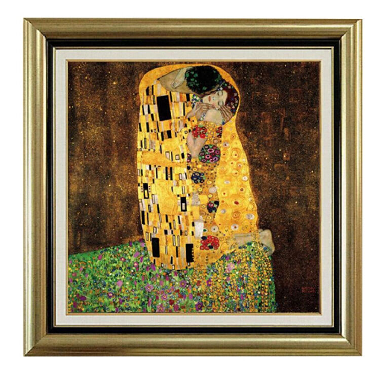 玄关客厅墙壁画别墅酒店油画 克里姆特吻 80x80