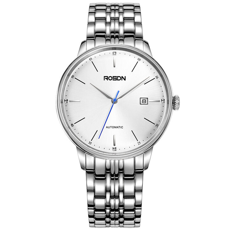 劳士顿(rosdn)手表 商务镂空机械钟表本色钢带男表 g2602s-taw