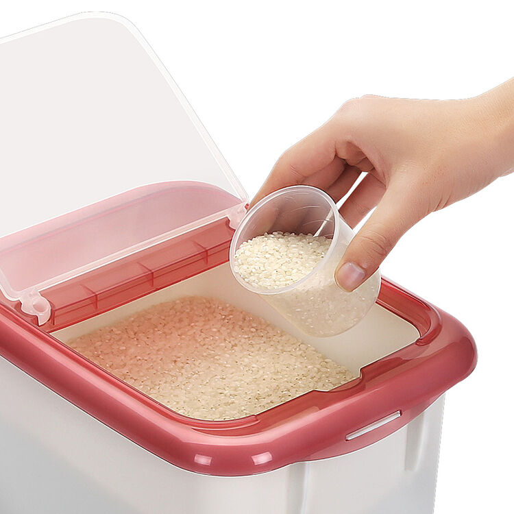 日本进口takeya米桶5kg米箱翻盖附量杯防虫密封桶米桶面米缸 粉红色