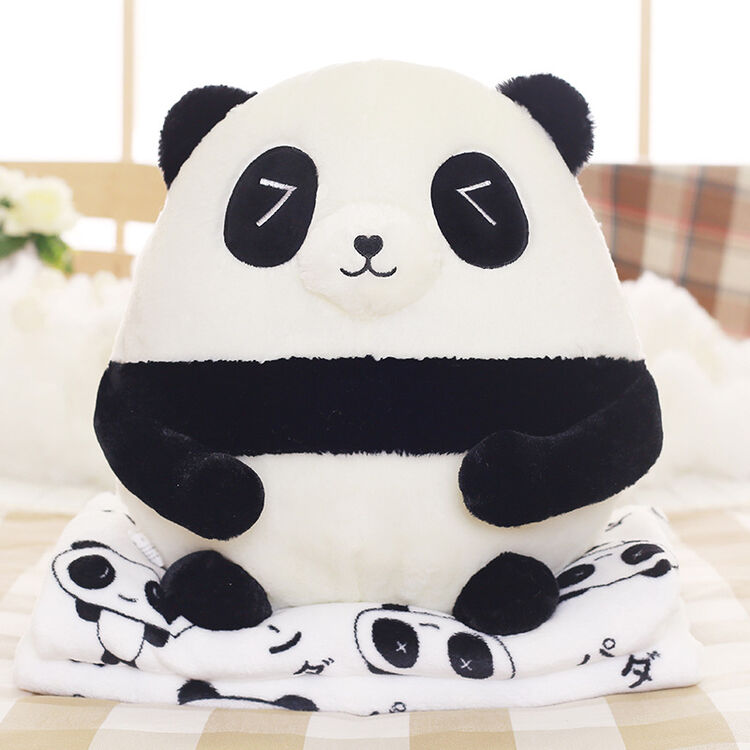 风迅礼品新款超可爱熊猫达达抱枕毯毛绒玩具靠垫毯子 三角眼