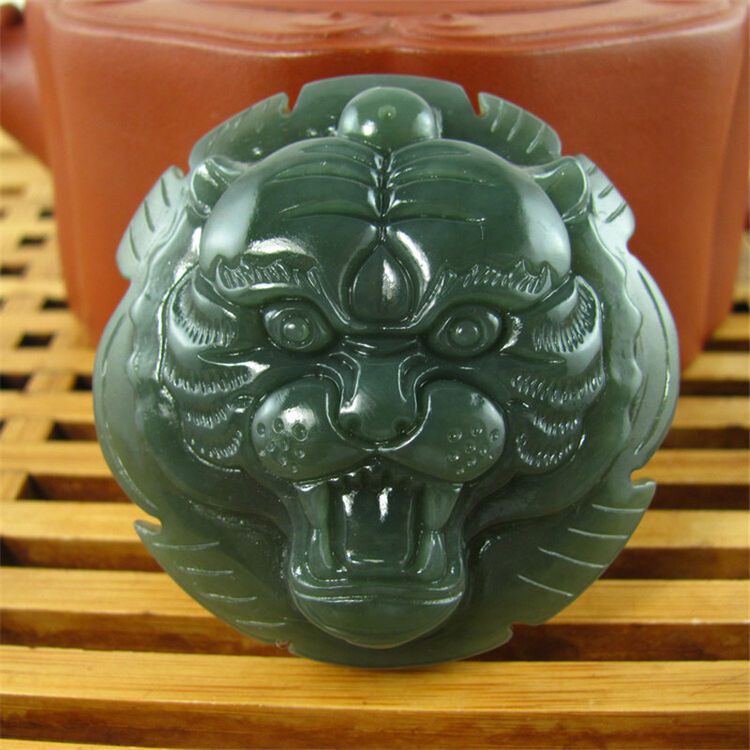 吻饰 天然和田玉虎头皮带扣 生肖虎头腰佩男款腰牌带证书
