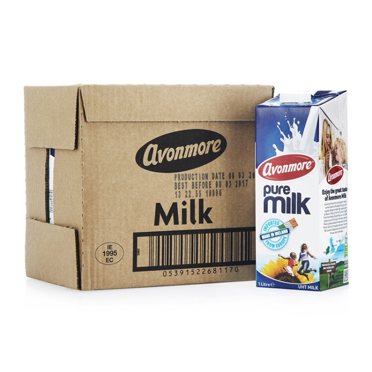艾恩摩尔（AVONMORE）爱尔兰进口牛奶  全脂牛奶 进口草饲 1L*6 整箱装 光明服务菜管家商品 