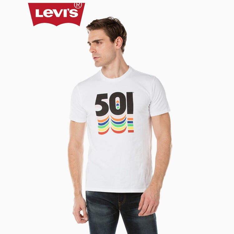 levis李维斯男士圆领纯棉数字印花短袖t恤26572-0017levis 白色 m