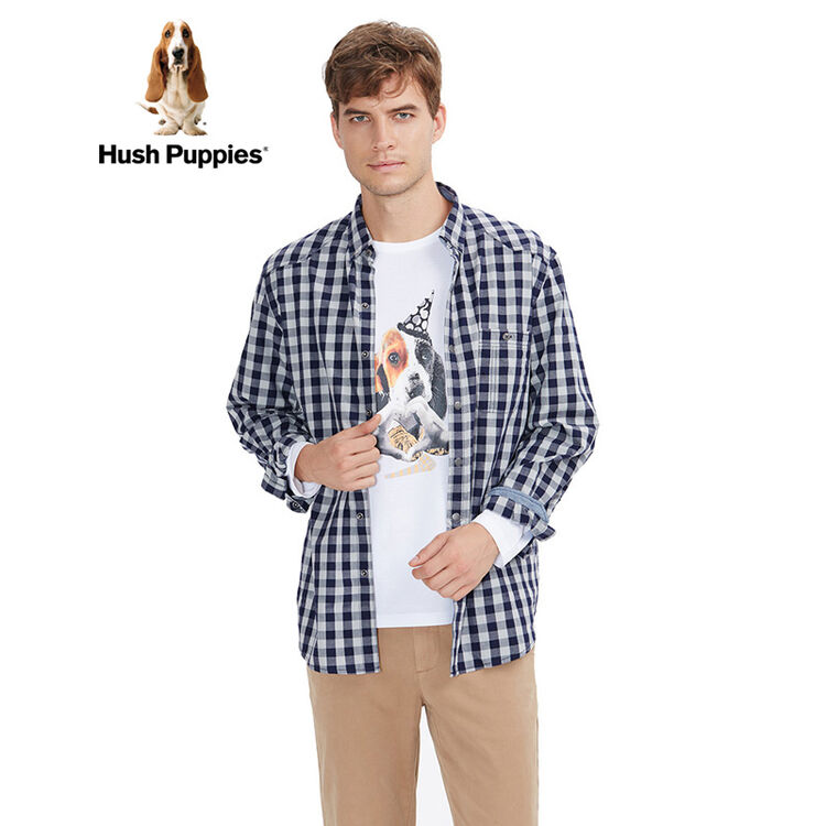 hushpuppies暇步士男装全棉色织格子长袖男士衬衣|pa-25563 深蓝 m