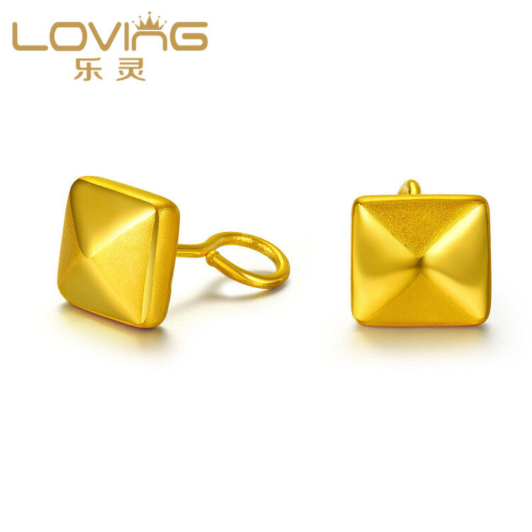 乐灵珠宝 3d硬金999黄金耳钉 女款时尚足金耳饰 正方形