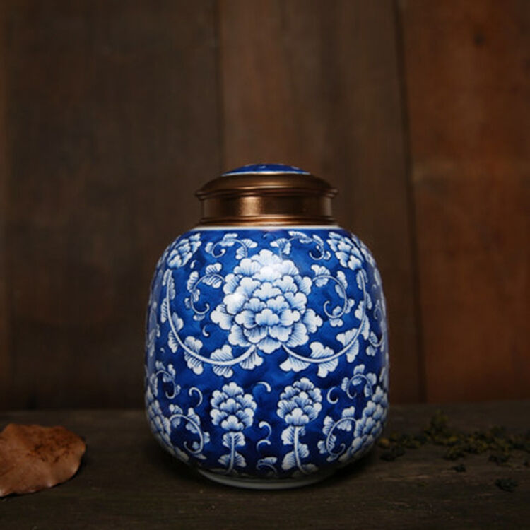 籣楴 景德镇大号手绘青花瓷铁观音茶叶罐陶瓷真空密封罐存储罐 款式一