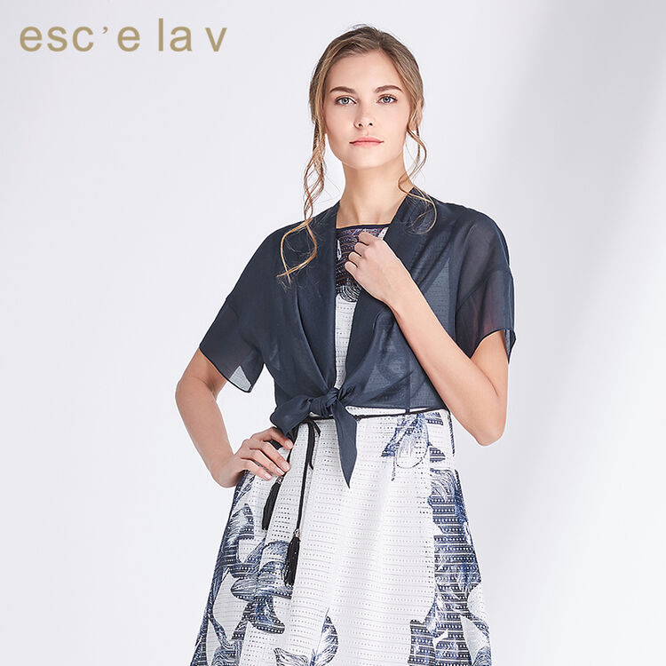 esce la v 伊诗夏兰薇夏季新品化纤欧根纱短外套gmww534f26 藏青 165