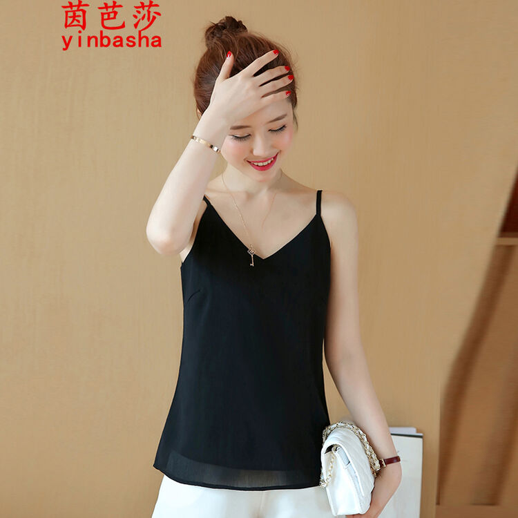 茵芭莎 雪纺夏季必备百搭宽松随意小背心n9941 黑色 xl