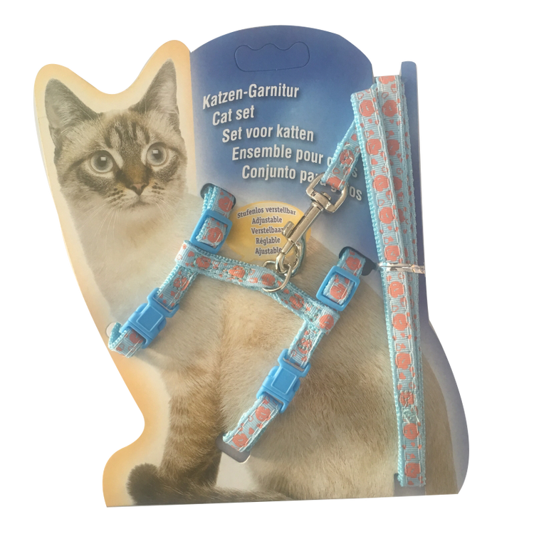 bellfor宠物猫链子猫绳子猫猫牵引绳胸背带 印花天蓝色