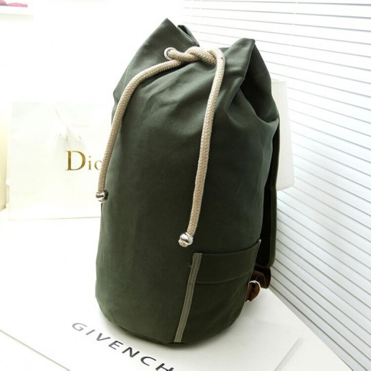 学院风休闲帆布包男包马桶包抽绳大容量水桶包女包旅行包足篮球包 军